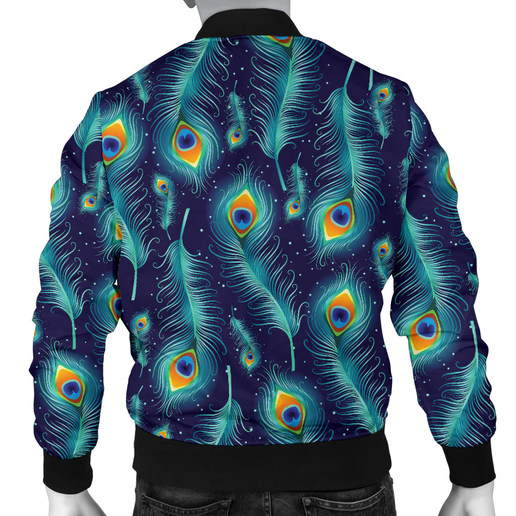 Peacock Feather Blue Design Print Men Bomber Jacket