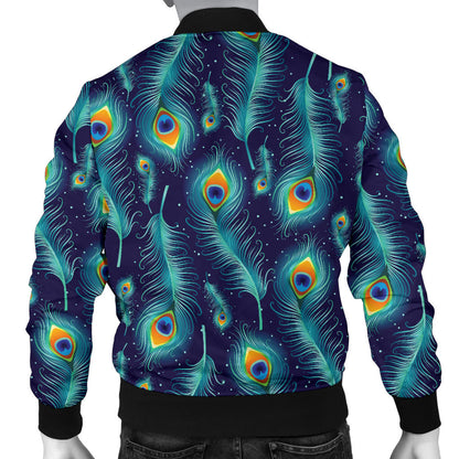 Peacock Feather Blue Design Print Men Bomber Jacket
