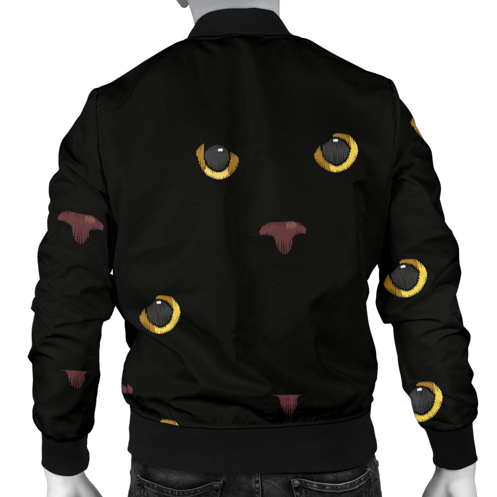 Black Cat Face Print Pattern Men Bomber Jacket