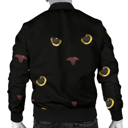 Black Cat Face Print Pattern Men Bomber Jacket