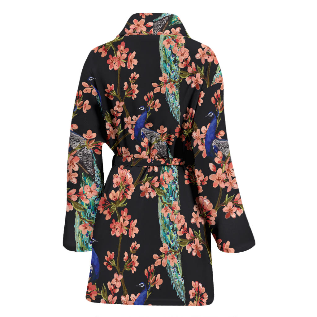 Peacock Pattern Print Design A01 Women Bathrobe