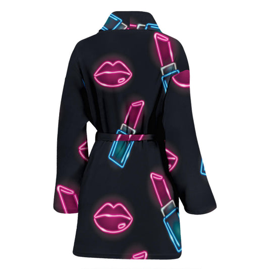 Lipstick Color Neon Pattern Print Design 03 Women Bathrobe