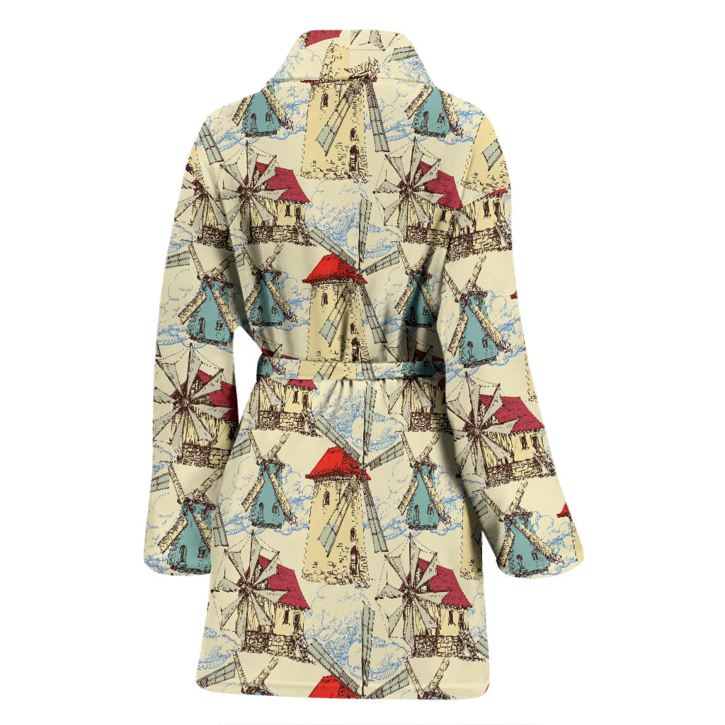 Windmill Pattern Print Design 01 Women Bathrobe