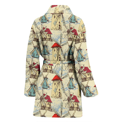 Windmill Pattern Print Design 01 Women Bathrobe