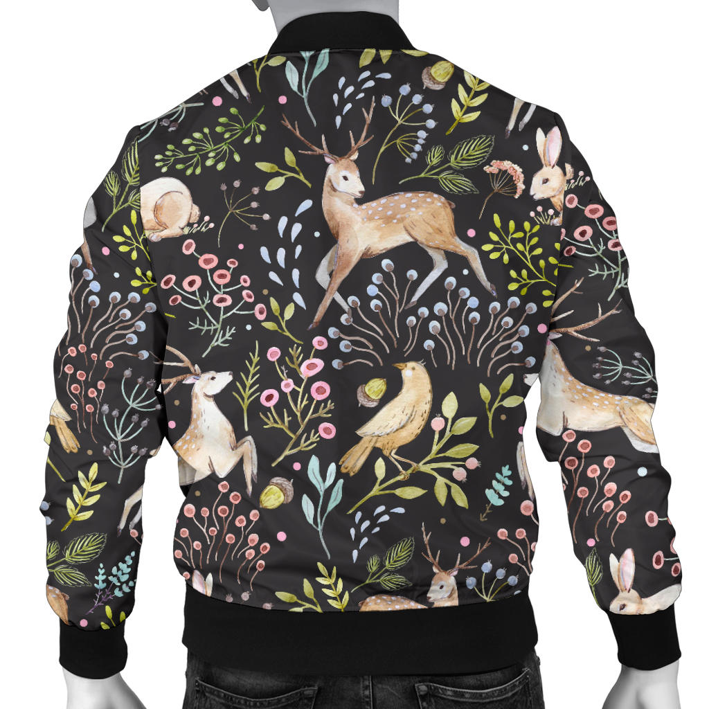 Deer Floral Jungle Men Bomber Jacket