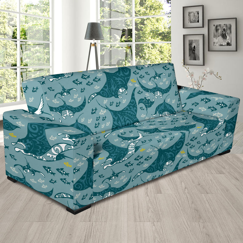 Manta Ray Tribal Pattern Print Design 03 Sofa Slipcover