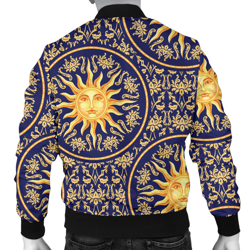 Celestial Gold Sun Face Men Bomber Jacket