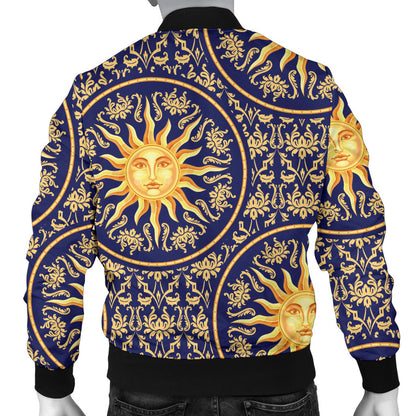 Celestial Gold Sun Face Men Bomber Jacket
