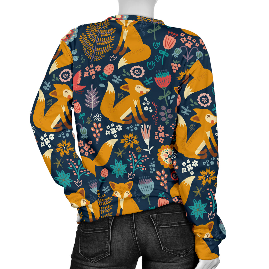 Fox Cute Jungle Print Pattern Women Long Sleeve Sweatshirt