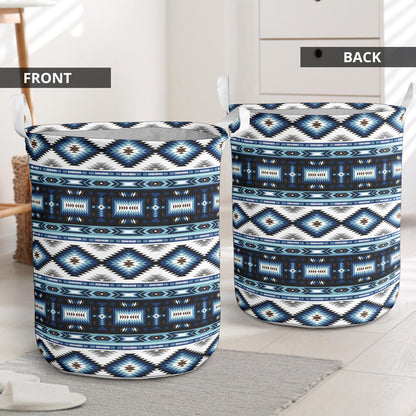 Navajo Dark Blue Print Pattern Laundry Basket