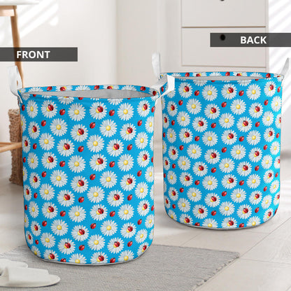 Ladybug with Daisy Themed Print Pattern Laundry Basket