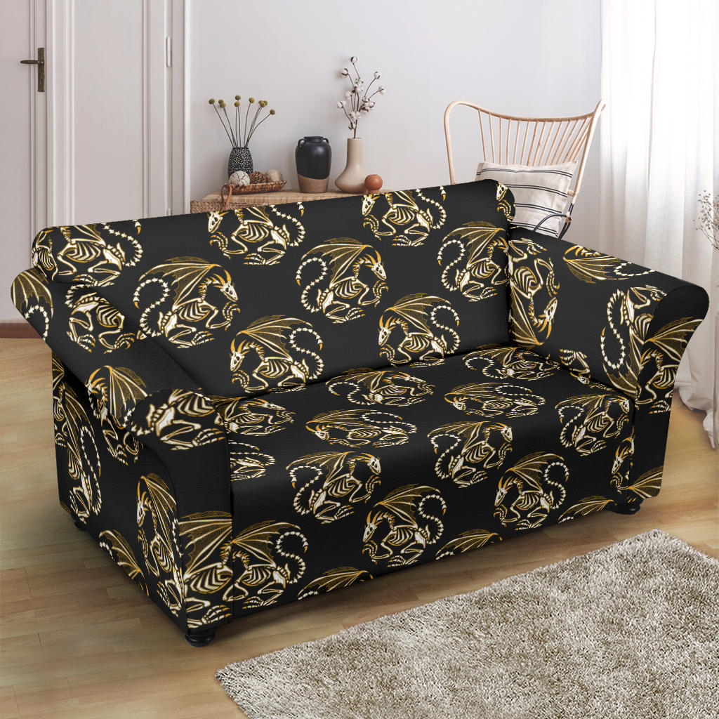 Skeleton Dragon Print Design LKS306 Loveseat Couch Slipcover