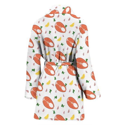 Salmon Steak Print Design LKS303 Women Bathrobe