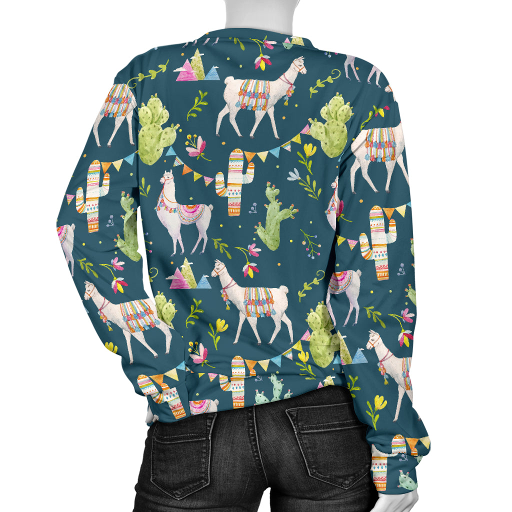 Llama with Cactus Design Print Women Long Sleeve Sweatshirt