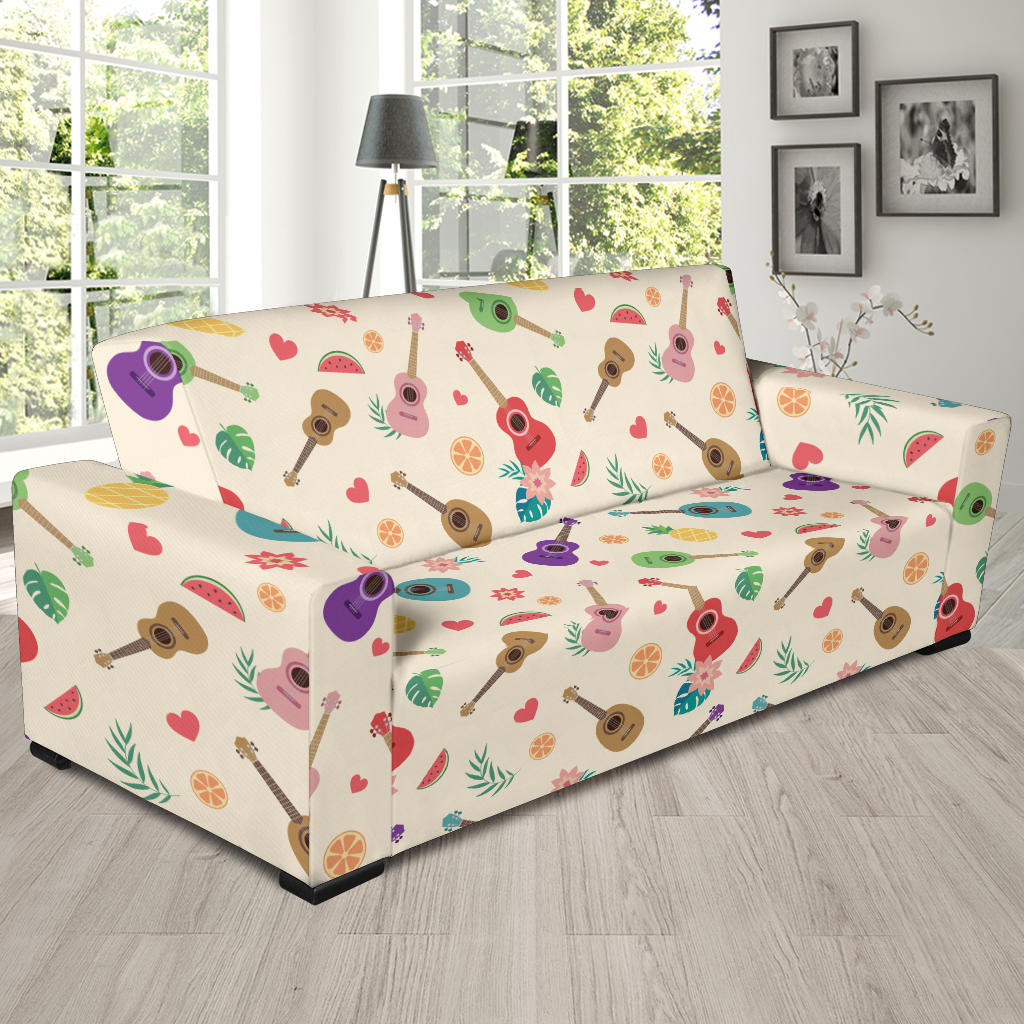 Ukulele Pattern Print Design 01 Sofa Slipcover