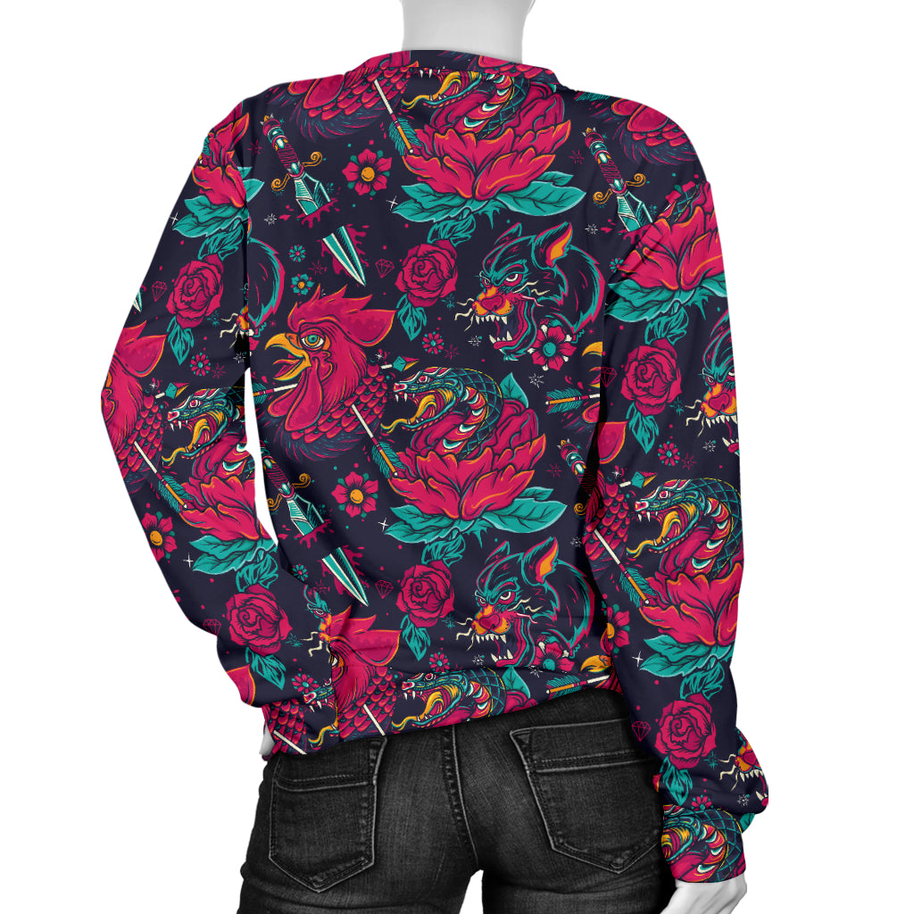 Old School Tattoo Print Women Long Sleeve Sweatshirt