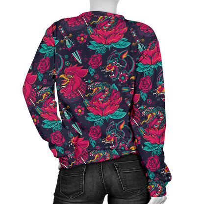Old School Tattoo Print Women Long Sleeve Sweatshirt