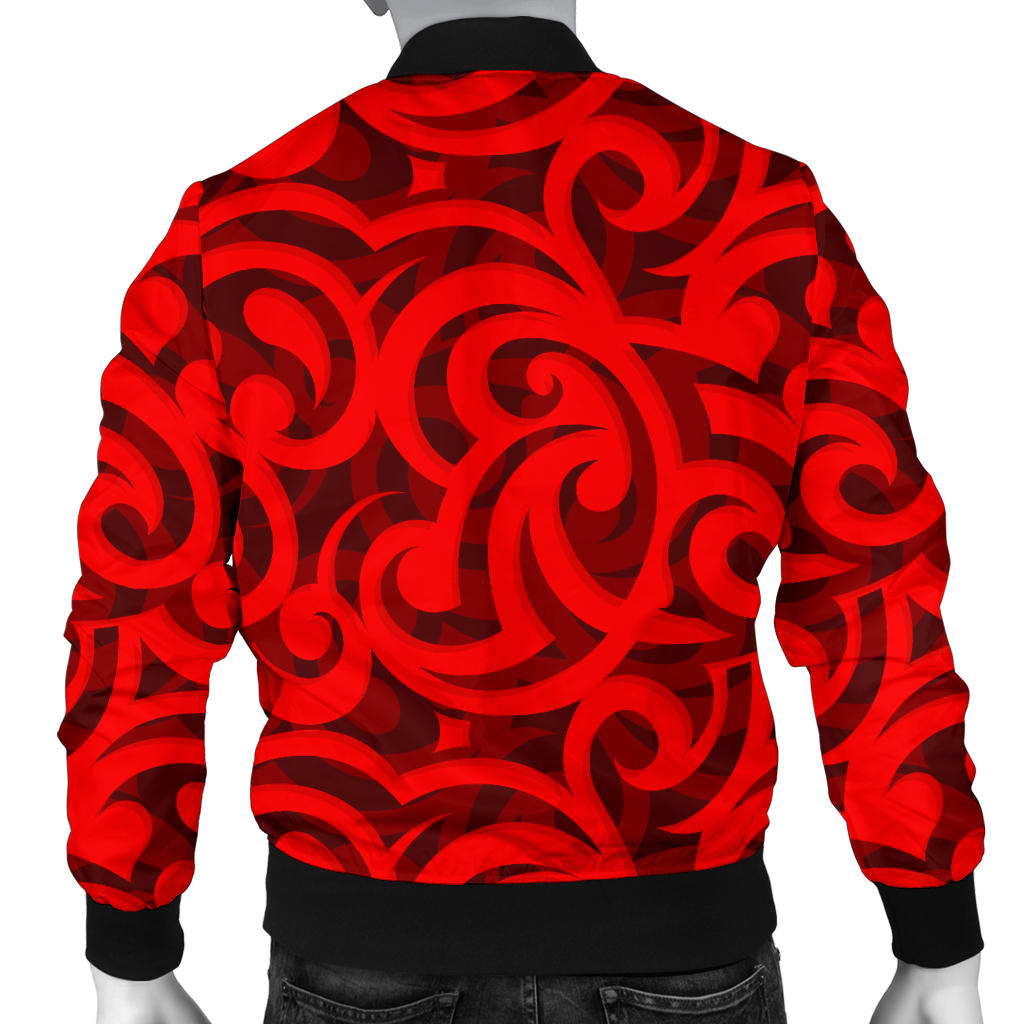 Maori Red Themed Design Print Men Bomber Jacket