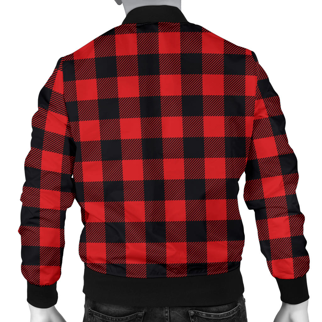 Red Black Buffalo Tartan Plaid Pattern Men Bomber Jacket