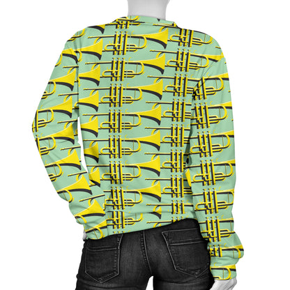 Trumpet Vintage Design Print Women Long Sleeve Sweatshirt