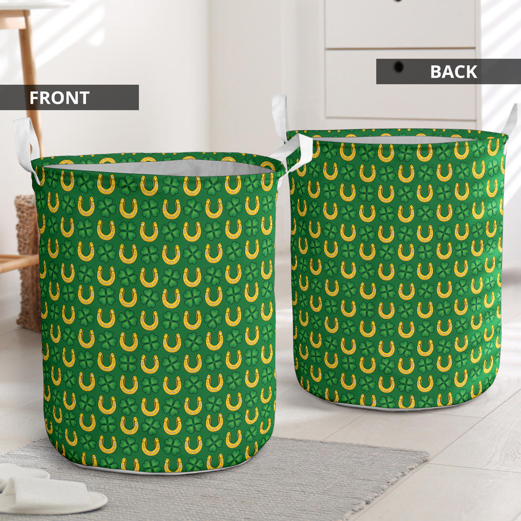 Shamrock Horseshoes Print Pattern Laundry Basket