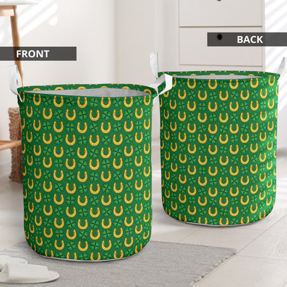 Shamrock Horseshoes Print Pattern Laundry Basket