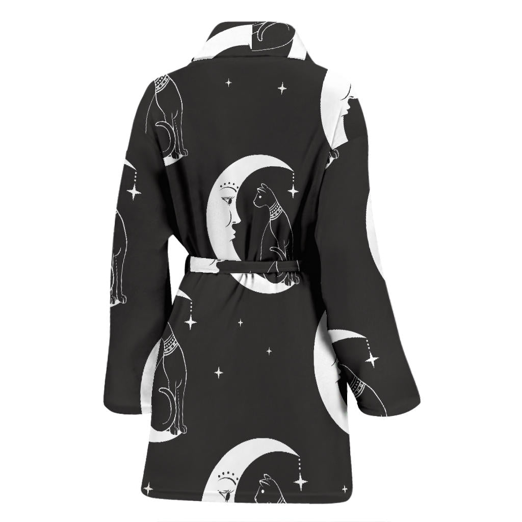 Moon with Cat Pattern Print Design 04 Women Bathrobe