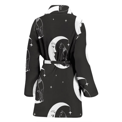 Moon with Cat Pattern Print Design 04 Women Bathrobe