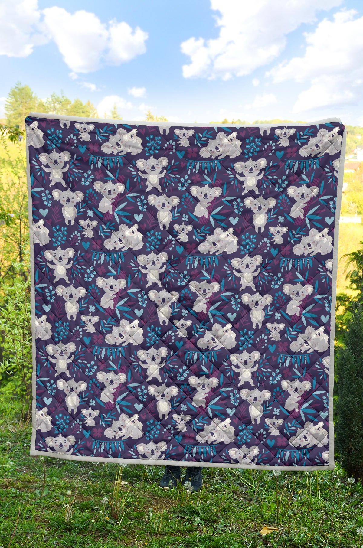 Koala Cute Themed Design Print Quilt Bedspread