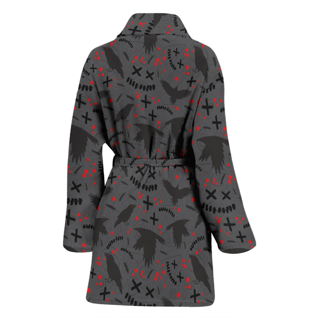 Crow Pattern Print Design 02 Women Bathrobe
