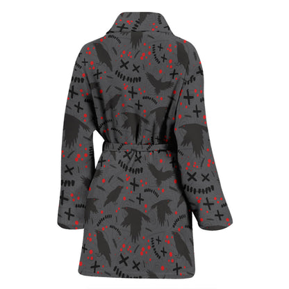 Crow Pattern Print Design 02 Women Bathrobe