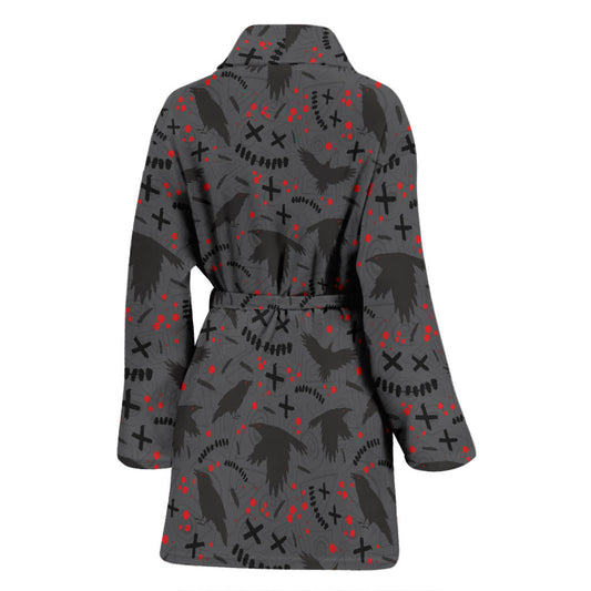 Crow Pattern Print Design 02 Women Bathrobe