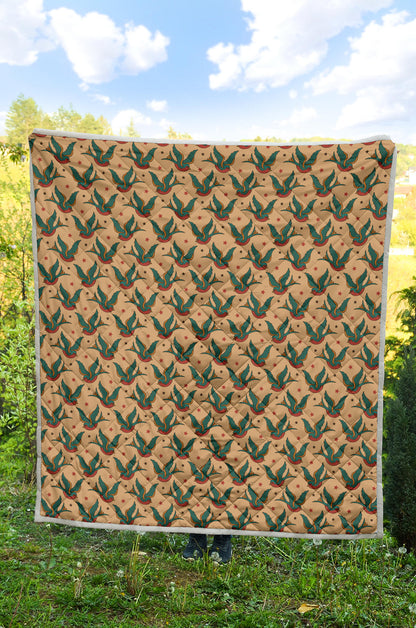 Old School Tattoo Swallow Design Quilt Bedspread