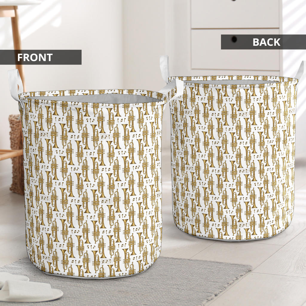 Trumpet with Music Note Print Laundry Basket