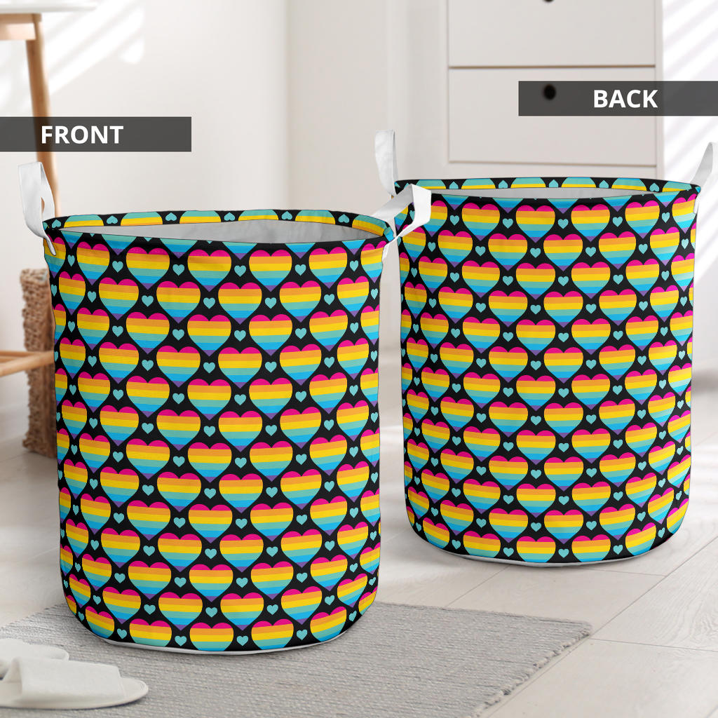 Rainbow Heart Print Pattern Laundry Basket
