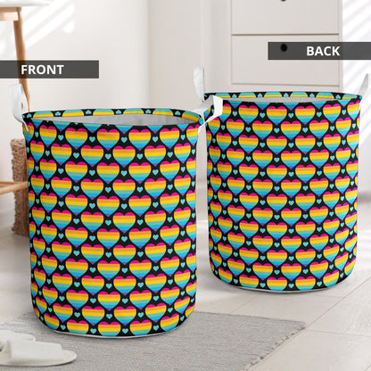Rainbow Heart Print Pattern Laundry Basket