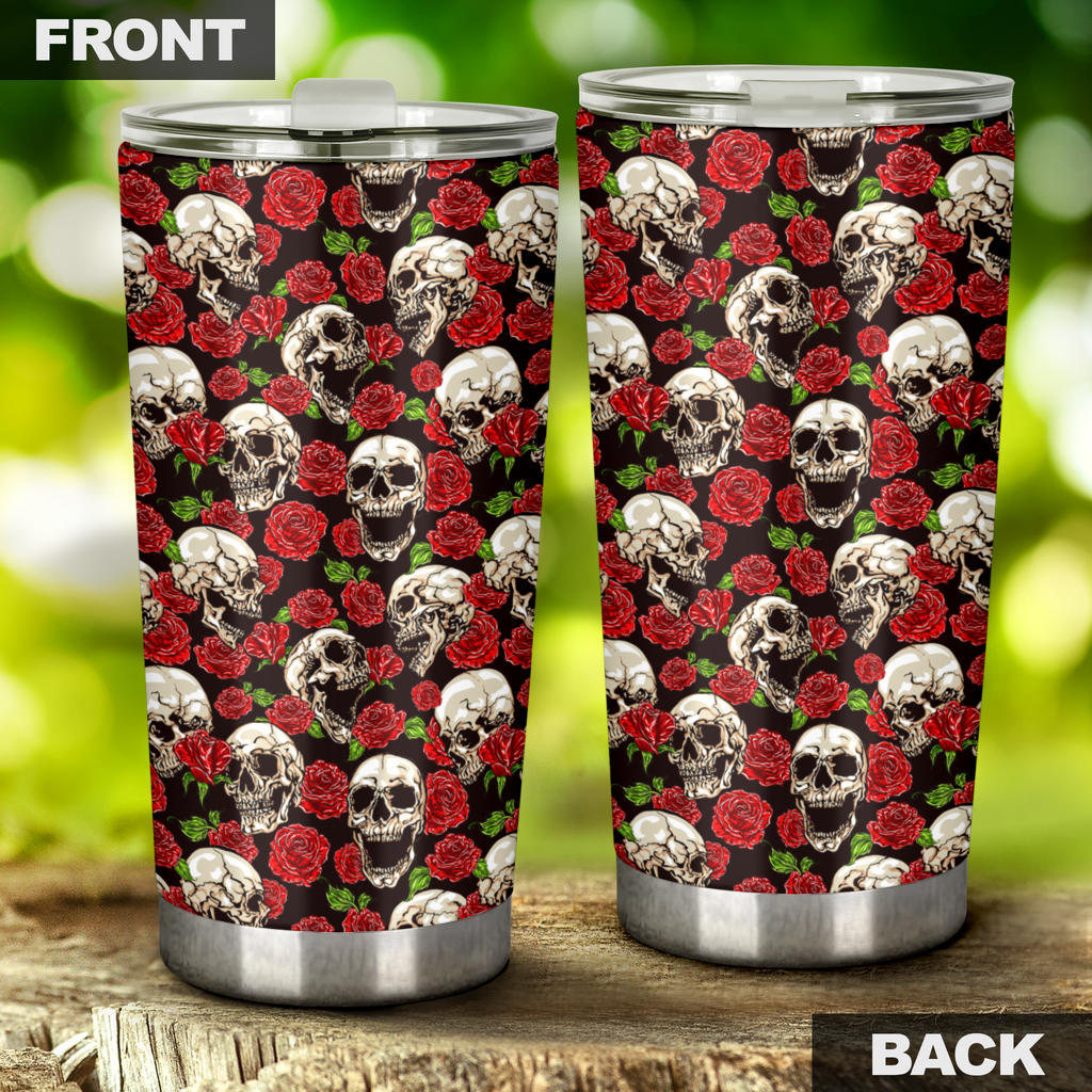 Skull Roses Design Themed Print Tumbler