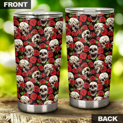 Skull Roses Design Themed Print Tumbler