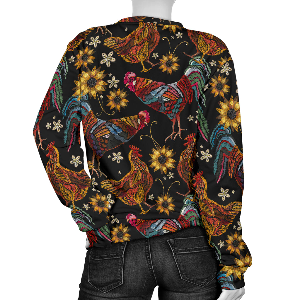 Chicken Embroidery Style Women Long Sleeve Sweatshirt