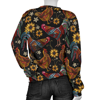 Chicken Embroidery Style Women Long Sleeve Sweatshirt