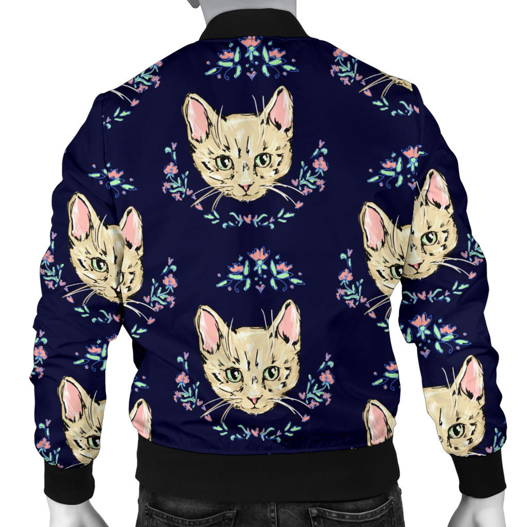 Cat Head with flower Print Pattern Men Bomber Jacket