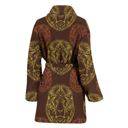 Lion Pattern Print Design 04 Women Bathrobe