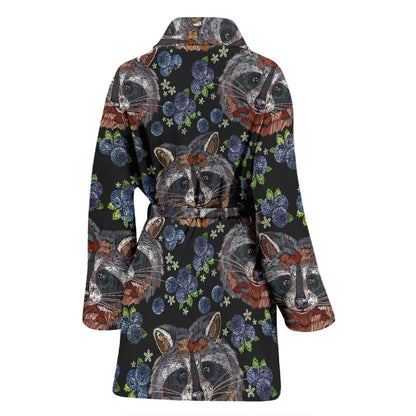 Raccoon Pattern Print Design A03 Women Bathrobe