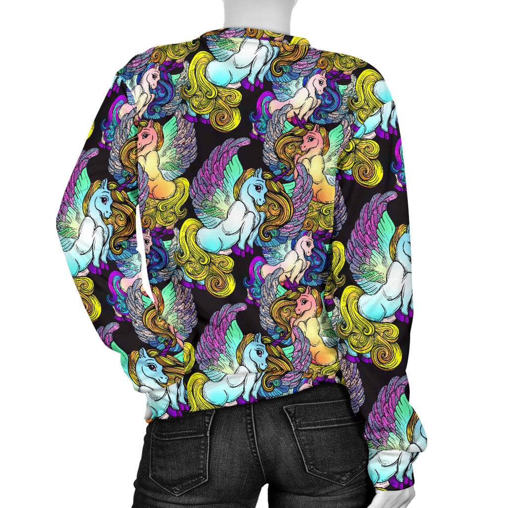 Unicorn With Wings Print Pattern Women Long Sleeve Sweatshirt