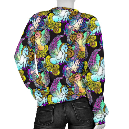 Unicorn With Wings Print Pattern Women Long Sleeve Sweatshirt