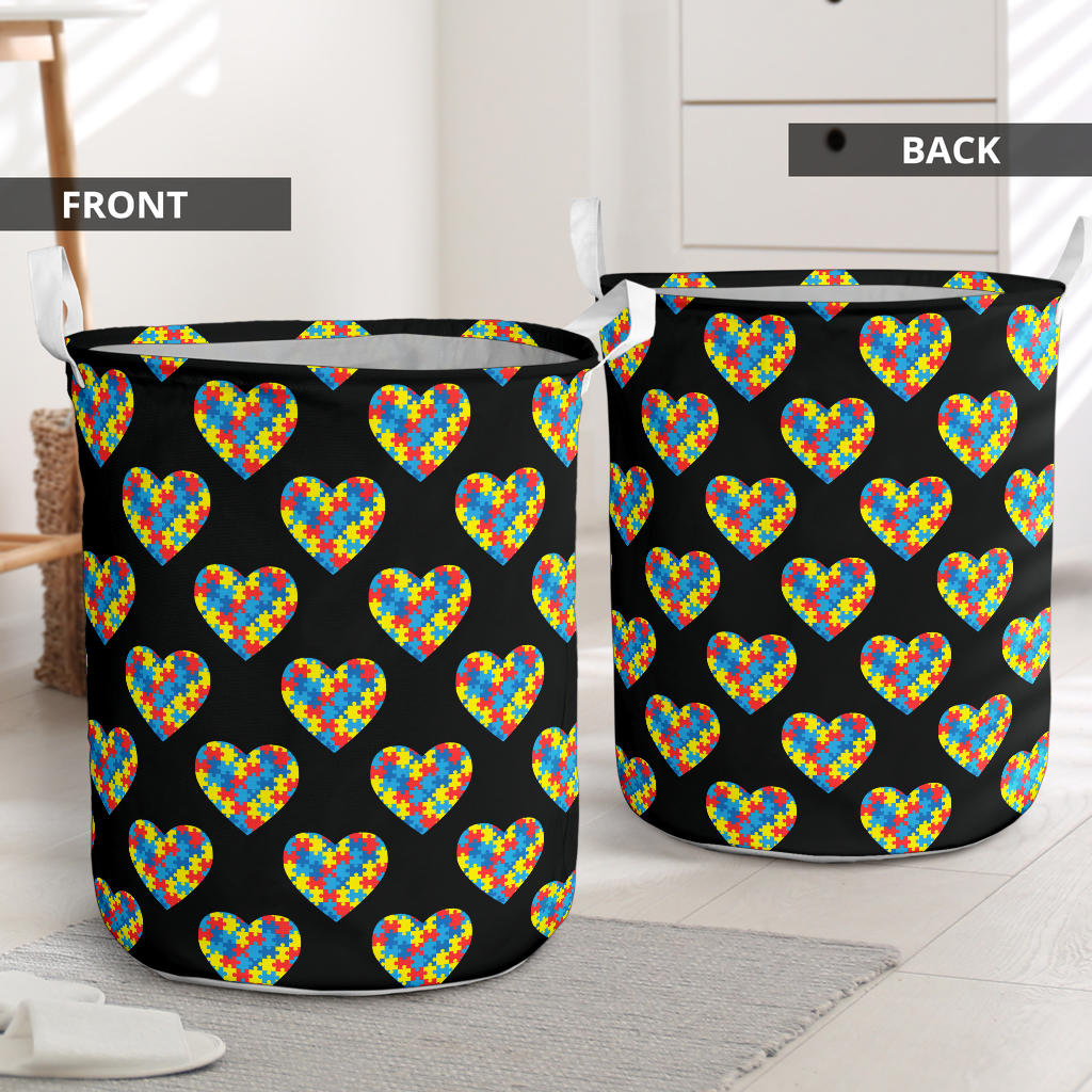 Autism Awareness Heart Design Print Laundry Basket