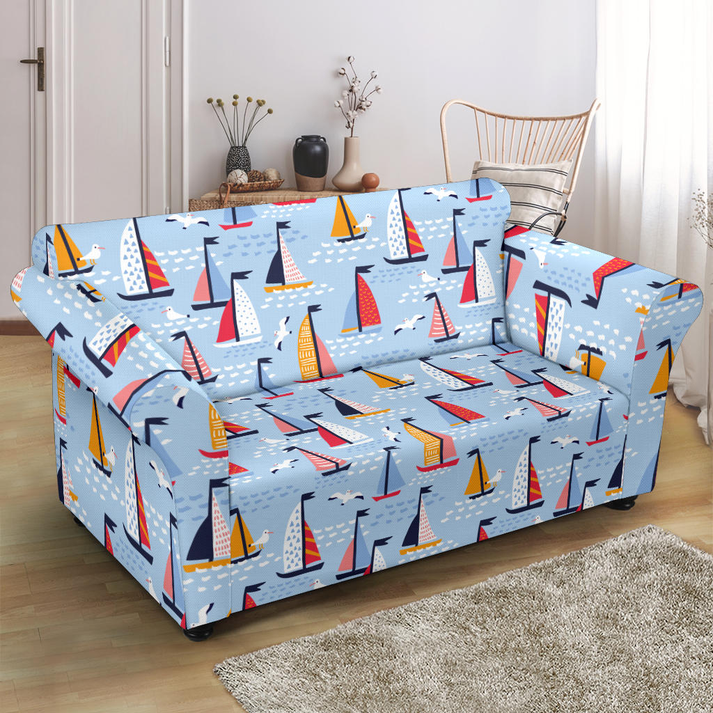 Sailboat Print Design LKS304 Loveseat Couch Slipcover