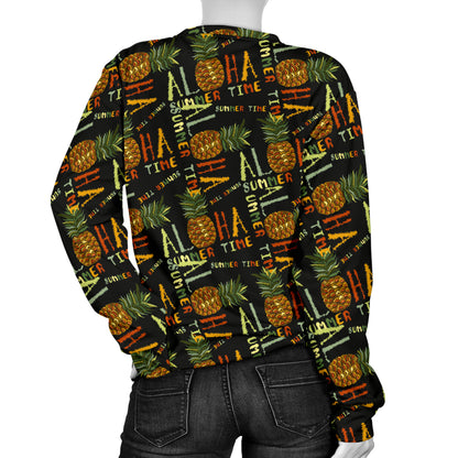 Aloha Hawaii Time Design Themed Print Women Long Sleeve Sweatshirt