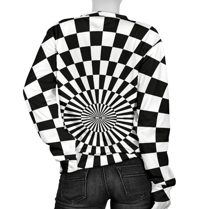 Checkered Flag Optical illusion Women Long Sleeve Sweatshirt