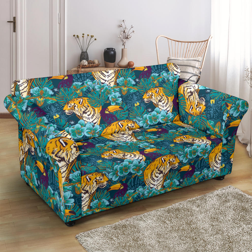 Tiger Tropical Print Design LKS301 Loveseat Couch Slipcover